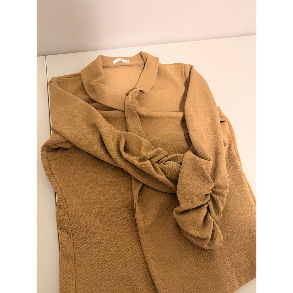 POGTMM Womens Camel Tan Ruched 3/4 Sleeve Open Front Shawl Collar Blazer M